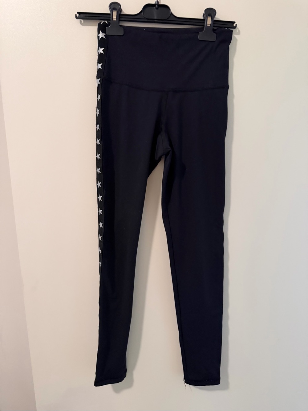 Black High-Waist Leggings with Star Side Stripe